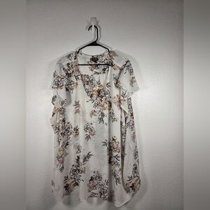 Torrid Floral Blouse - Cream and Brown